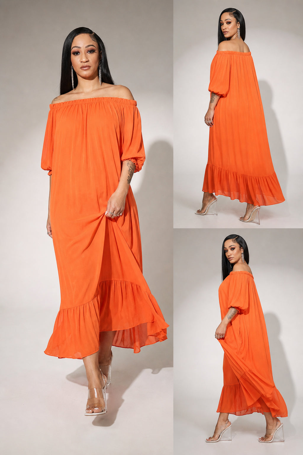 runway maxi dresses Sunset Glow Off-Shoulder Dress S Red&Black If you're looking for Size:UNSTITCHED A statement design perfect