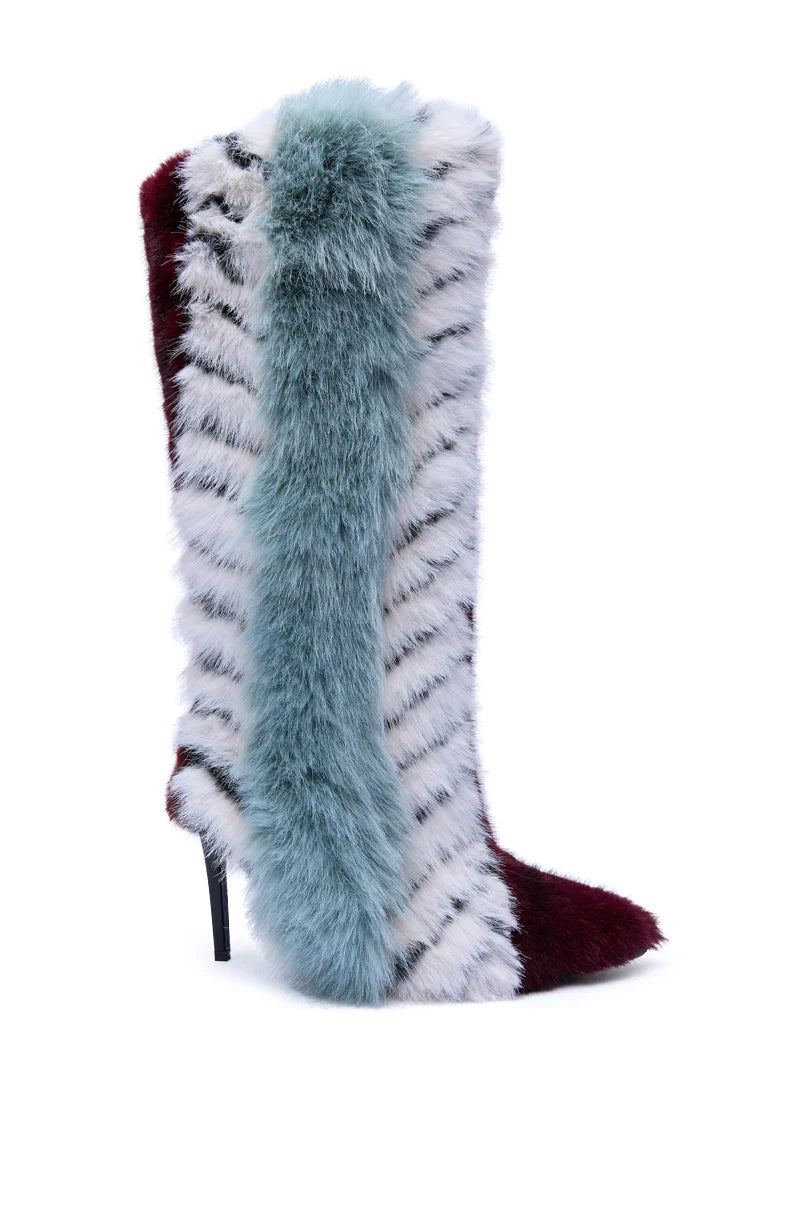 BRIASH BLUE MULTI FUR HIDDEN WEDGE BOOTIE - On the Runway Fashion