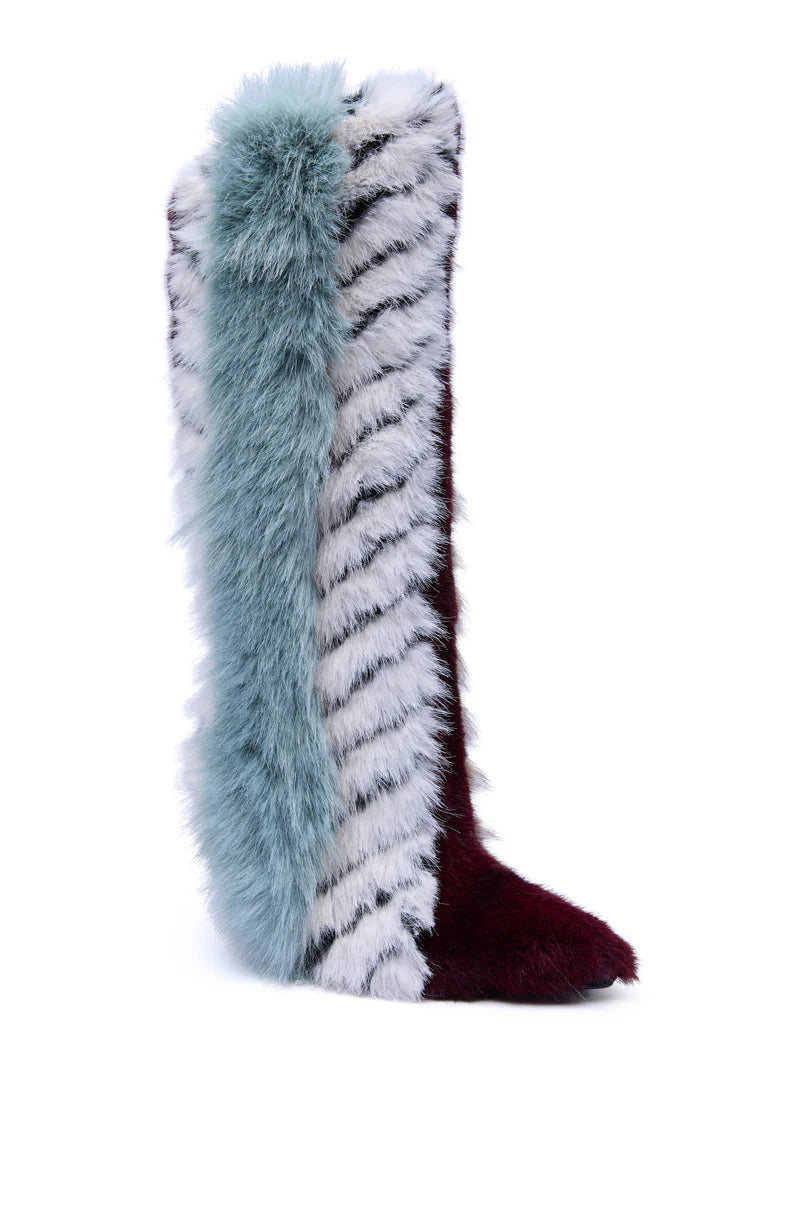 BRIASH BLUE MULTI FUR HIDDEN WEDGE BOOTIE - On the Runway Fashion