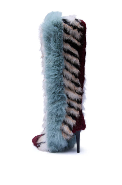 BRIASH BLUE MULTI FUR HIDDEN WEDGE BOOTIE - On the Runway Fashion