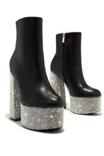 Extra Glammed Embellished Platform Booties - Black - On the Runway Fashion