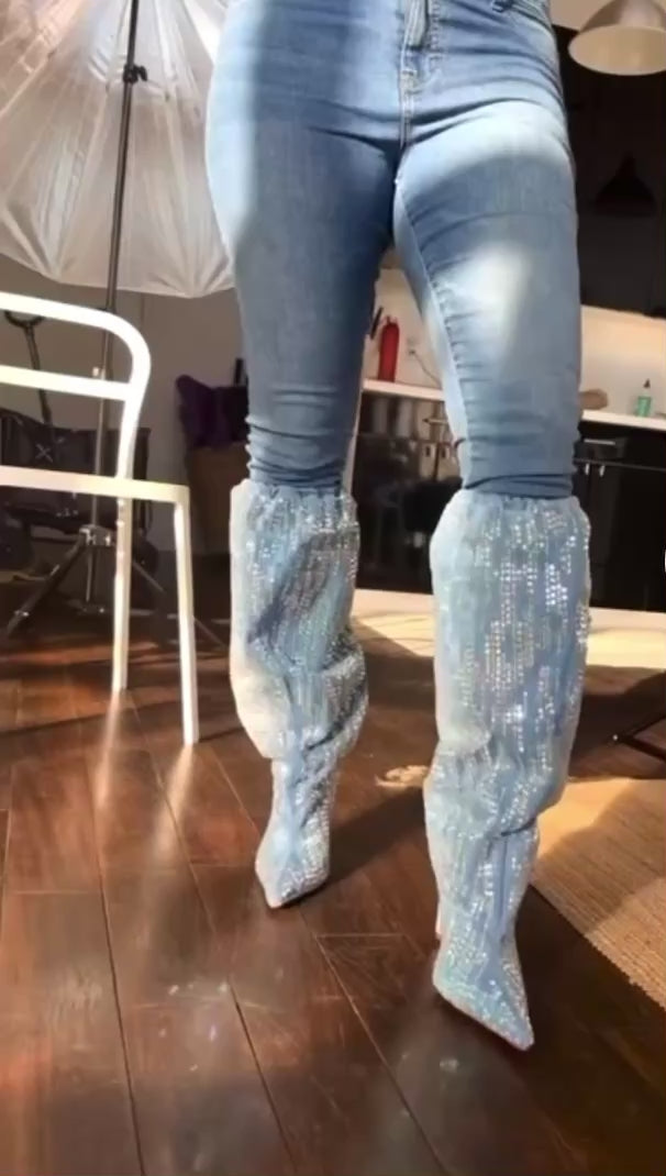 Denim Abstract Bling Point Toe
