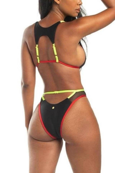 Neon Black and Red swim suite - On the Runway Fashion