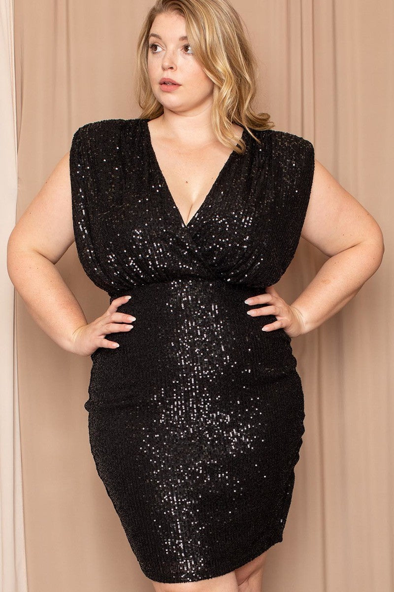 SEQUIN STRETCH PLUS SIZE MINI DRESS - On the Runway Fashion