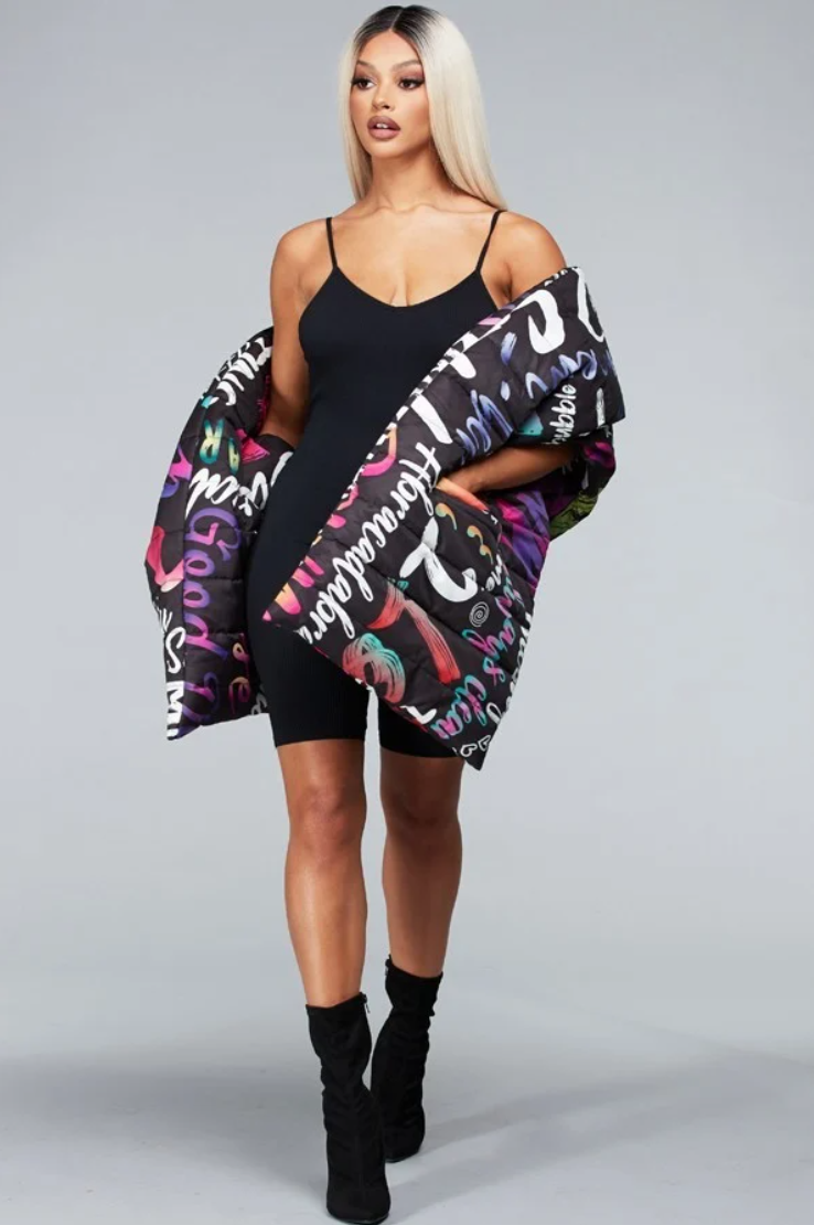printed black quilted one size scarf - On the Runway Fashion